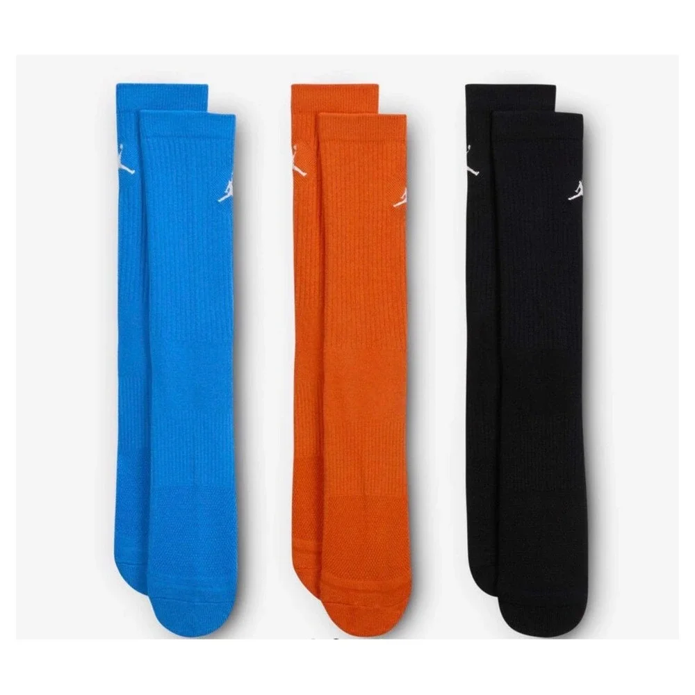 Jordan Crew Socks Mens S Blue Orange Black Excellent Dri-FIT 3-Pack